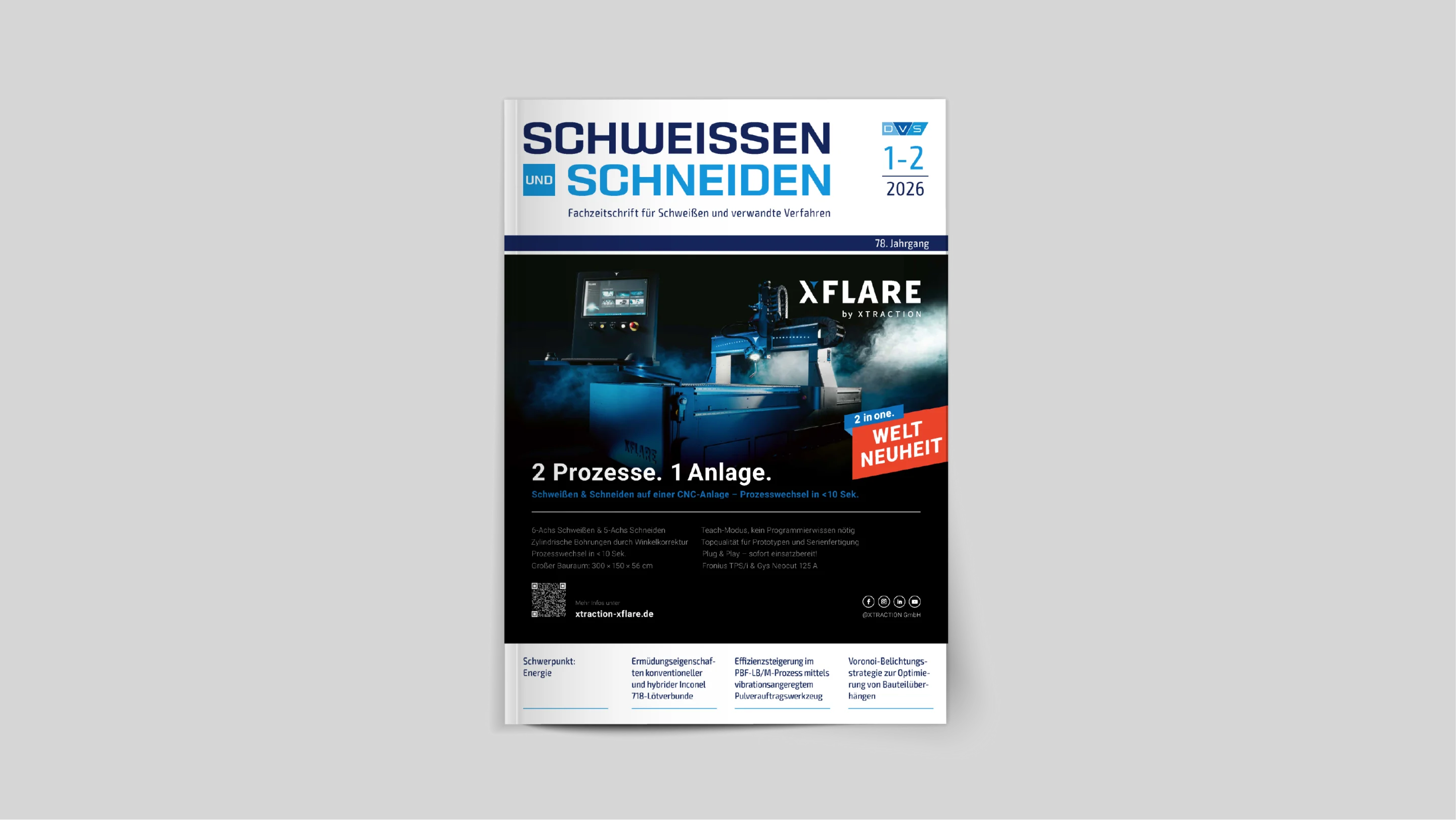 02-2026–Titelseite-SuS-XFLARE–MockUp-WEB XFLARE auf der Titelseite der Schweissen und Schneiden 1-2/2026